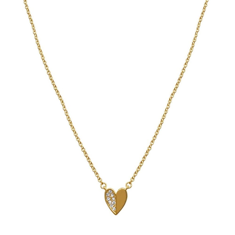 NWT ADORNIA 14K Gold Plated Pave Half Heart Pendant Necklace in Gold